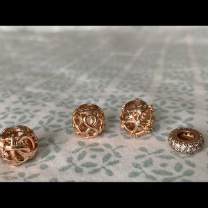 Lot of 4 Pandora Rose Gold Charms